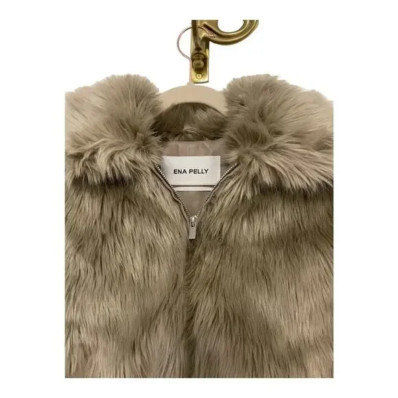Revolve Ena Pelly Willow Faux Fur Cropped Jacket Zip Up Long Sleeve Taupe Size 2